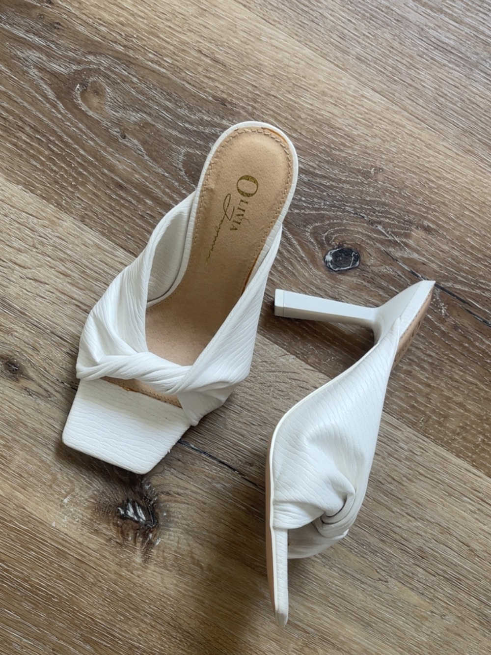 White Knot-Front Heeled Mules